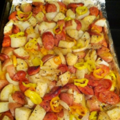 oven roasted sausage,  potatoes & peppers