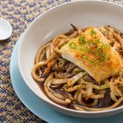 Seared Cod & Udon Noodles with Cabbage & Shiitake Mushroom Broth