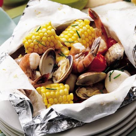 Grilled Seafood Packs with Lemon-Chive Butter