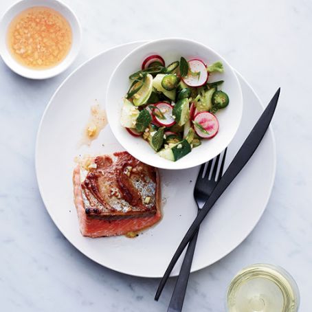 Roast Salmon with Miso Butter and Radish Salad