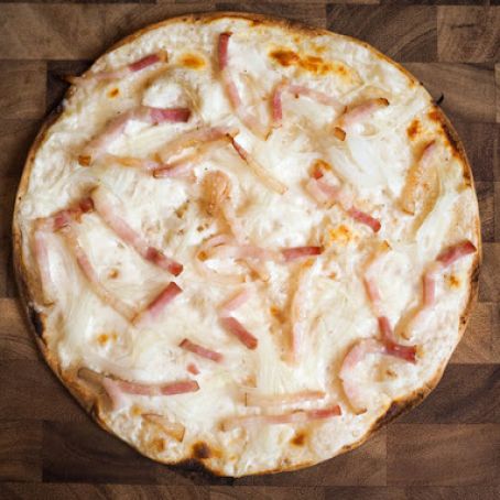 Bar-Style Tarte Flambée (Alsatian Pizza With Fresh Cheese, Onions, and Bacon)