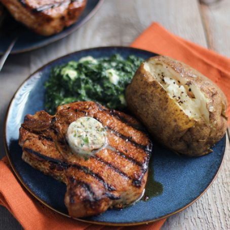 Dry-Rubbed Porterhouse Pork Chops with Steakhouse Butter