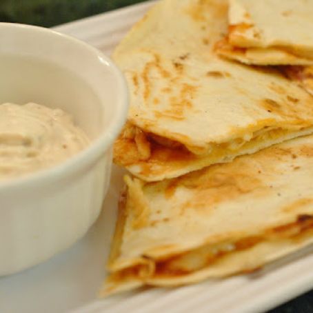 Smoked Onion Dip & BBQ Chicken Quesadillas