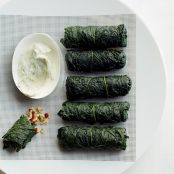 Stuffed Kale with Bulgur Tabbouleh and Lime Yogurt Dip