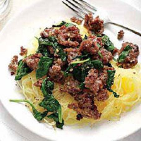Spaghetti Squash with Sausage and Greens