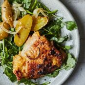 Lime Pickle–Roasted Chicken with Potatoes and Watercress