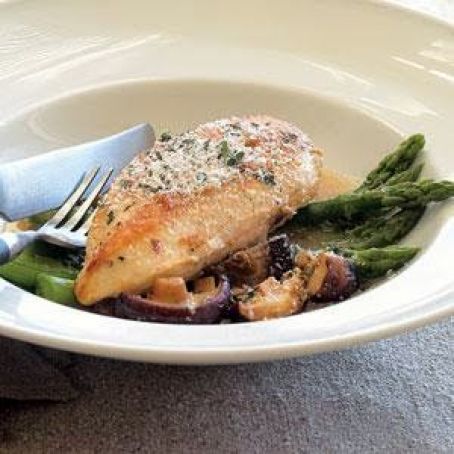 Pan-roasted Chicken with Asparagus and Shiitakes