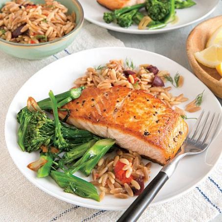 Seared Salmon Fillets with Orzo Pilaf