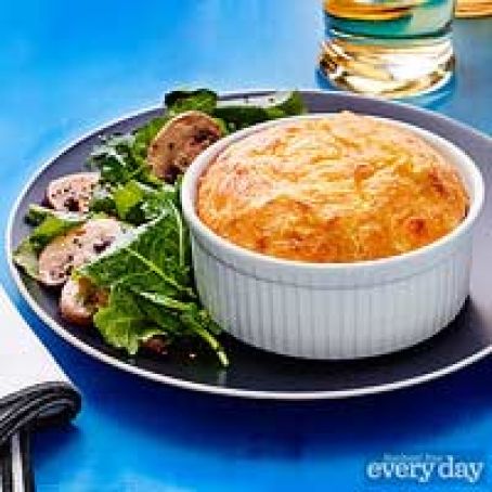 Corn & Cheddar Souffles with Kale & Mushroom Salad
