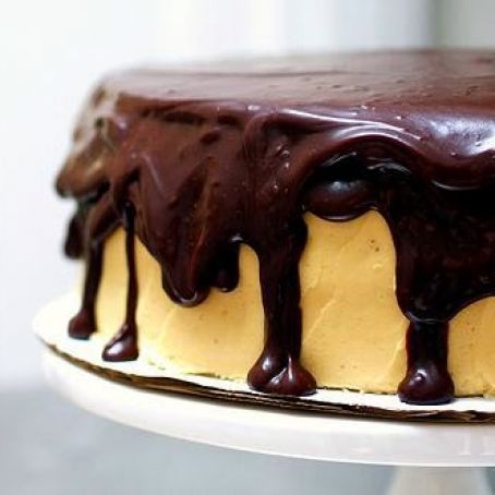 Sour Cream-Chocolate Cake with Peanut Butter Frosting and Chocolate-Peanut Butter Glaze