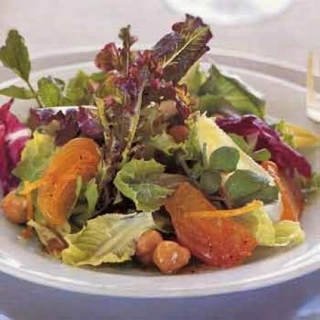 Salad of Fall Greens with Persimmons and Hazelnuts