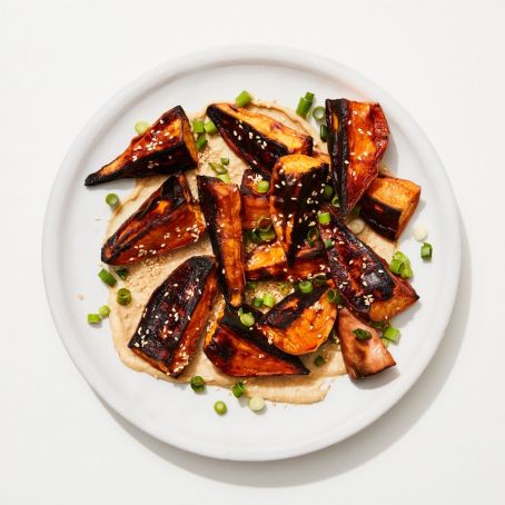 Roasted Sweet Potatoes with Miso-Tahini Sauce