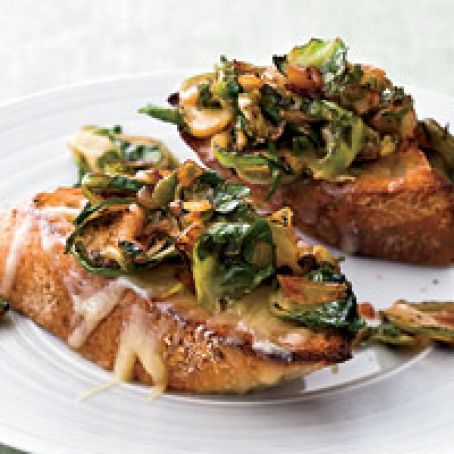 Brussels Sprouts and Smoky Onions on Cheddar Toast