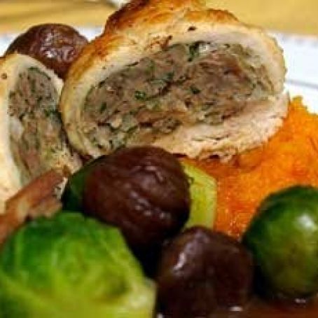 Turkey Pauplettes with Chestnuts and Brussel Sprouts