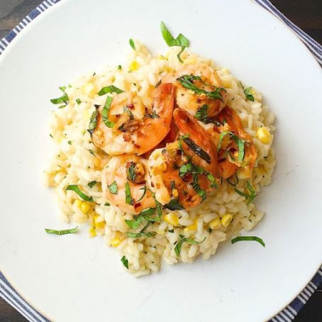Sweet Corn Risotto with Sautéed Shrimp