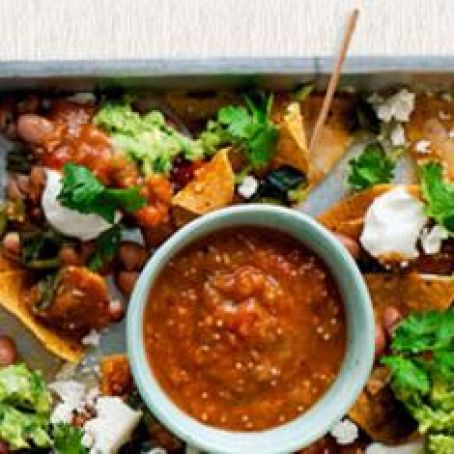 Nachos with Poblanos, Fresh Salsa and Guacamole