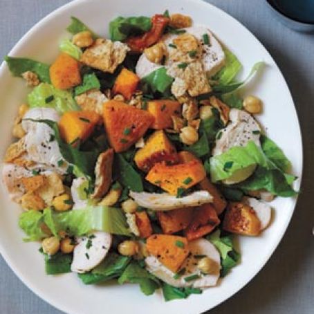 Chicken, Squash, and Chickpea Salad With Tahini Dressing