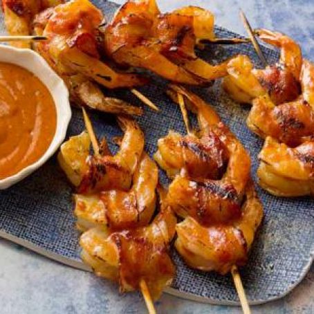 Bacon Wrapped Shrimp with Chilpolte BBQ Sauce