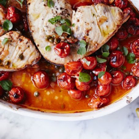 Swordfish Steaks with Cherry Tomatoes and Capers