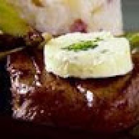 Flaming Filet Mignon with Chive Butter