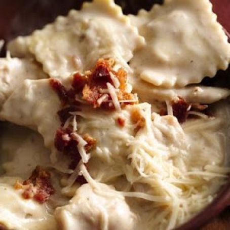 Basil Chicken Ravioli Carbonara