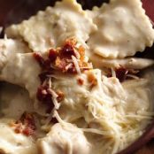 Basil Chicken Ravioli Carbonara