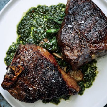 Lamb Chops with Greens and Sorrel Salsa Verde