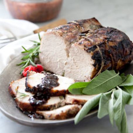 Grilled Pork Loin Roast with Balsamic and Raspberry Chili Glaze
