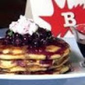 Lemon-Blueberry-Ricotta-Buttermilk Pancakes with Blueberry-Cassis Relish and Blueberry Maple Syrup