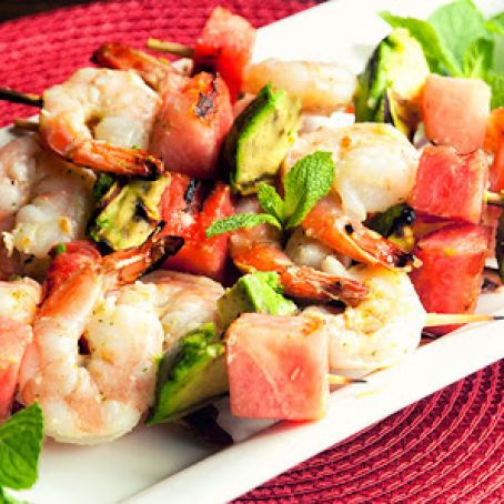 Paleo Grilled Shrimp Skewers with Watermelon and Avocado