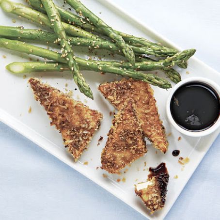 Crispy Tofu with Sesame Asparagus and Dipping Sauce