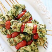Skinny Grilled Pesto Chicken and Tomato Kebabs