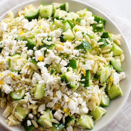 Lemony Orzo Pasta Salad with Cucumber and Feta