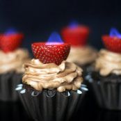 Chocolate Cupcakes with Flaming Strawberries