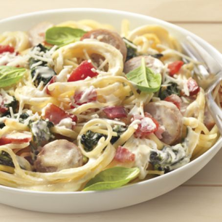 Sweet and Creamy Bacon and Sausage Linguine