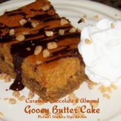 Caramel, Chocolate & Almond Gooey Butter Cake