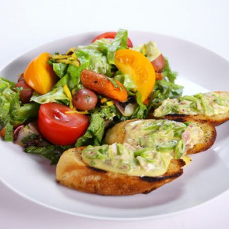 Garden Salad & Snap Pea Crostini