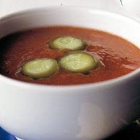 Summer gazpacho with frozen olive oil