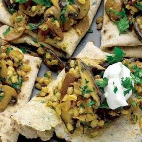 Yogurt flatbreads with mushroom ragout