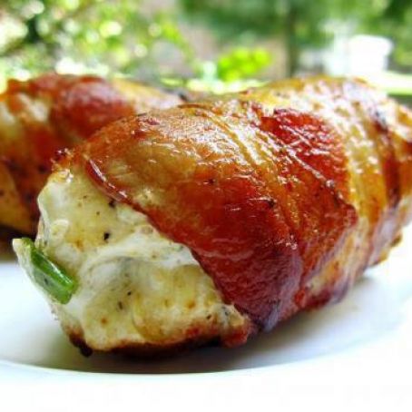 Bacon Wrapped, Cream Cheeser Stuffed Chicken Breasts