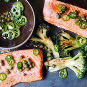 Roast Salmon & Broccoli with Chile-Caper Vinaigrette