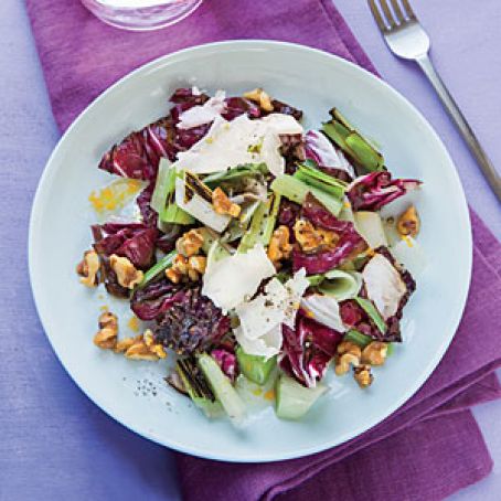 Grilled Leek and Radicchio Salad with Citrus-Walnut Vinaigrette