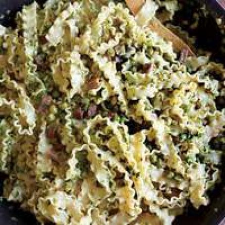 Pasta Ribbons with Peas, Prosciutto, Cream and Spring Pesto