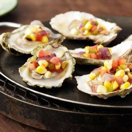 GRILLED OYSTERS w/CORN JALAPENO SALSITA