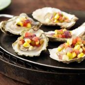 GRILLED OYSTERS w/CORN JALAPENO SALSITA