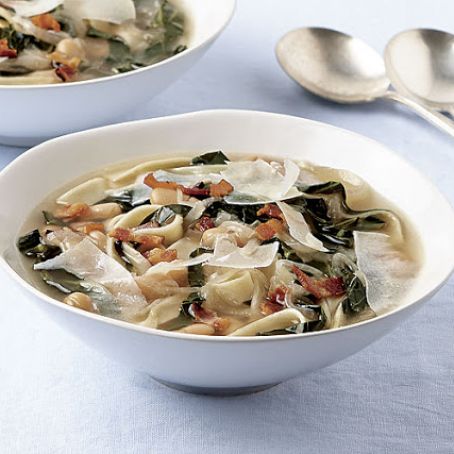 Noodle Soup with White Beans and Collards