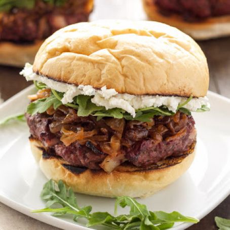 Grilled Bacon Burgers with Caramelized Onions