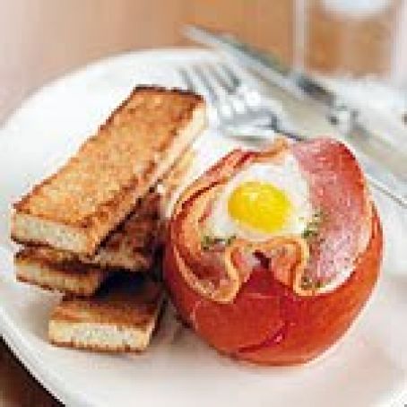 Stuffed Baked Tomatoes and Eggs with Pancetta