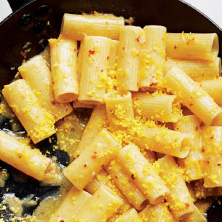 Rigatoni with Lemon-Chile Pesto and Grated Egg