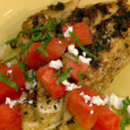 Michael Symon's Grilled Marinated Chicken Breasts with Watermelon Feta Salad